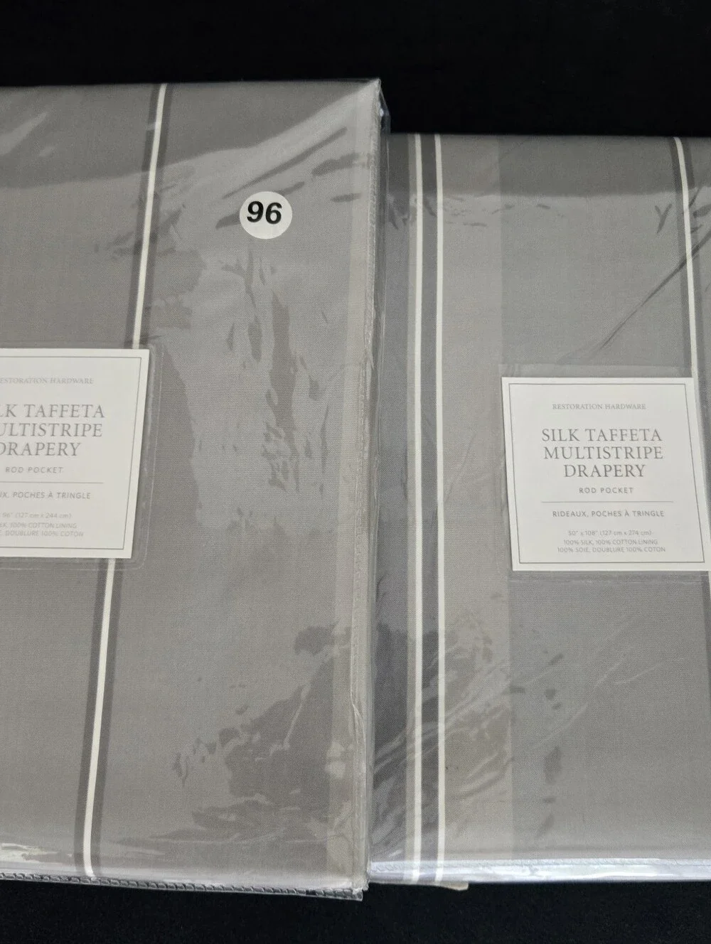 Restoration Hardware Silk Taffeta Multistripe Drapery FOG - 2 PANELS -One Price